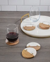 Thirstystone Uptown Round Marble and Wood Coasters with Inlay, Set of 6