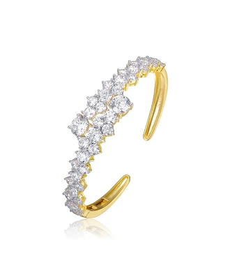Sterling Silver 14K Gold Plated Cubic Zirconia Bypass Bangle Bracelet