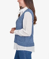 Alfred Dunner Women's Lake Victoria Collared Vest Two in One Sweater