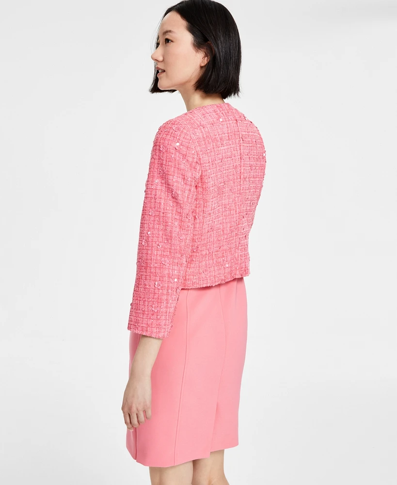 Anne Klein Women's Collarless Open-Front Tweed Jacket