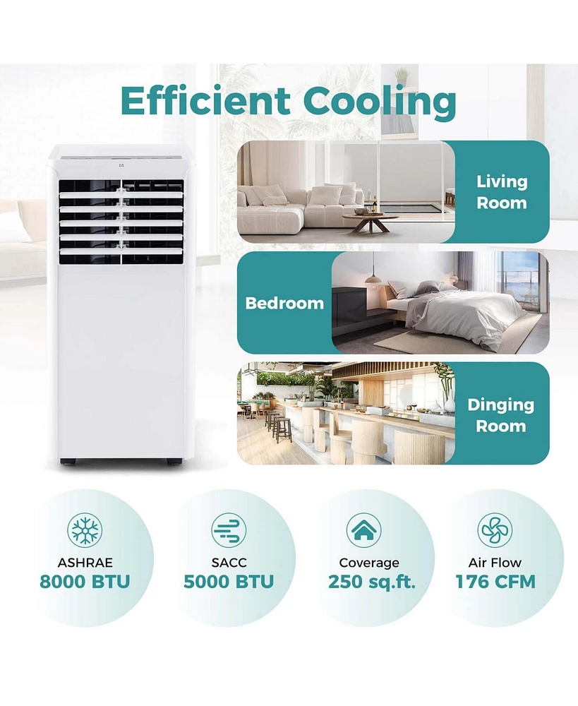 5000 Btu (8000 Btu Ashrae) Portable Air Conditioner with Dehumidifier & Fan Sleep Mode & 24H Timer