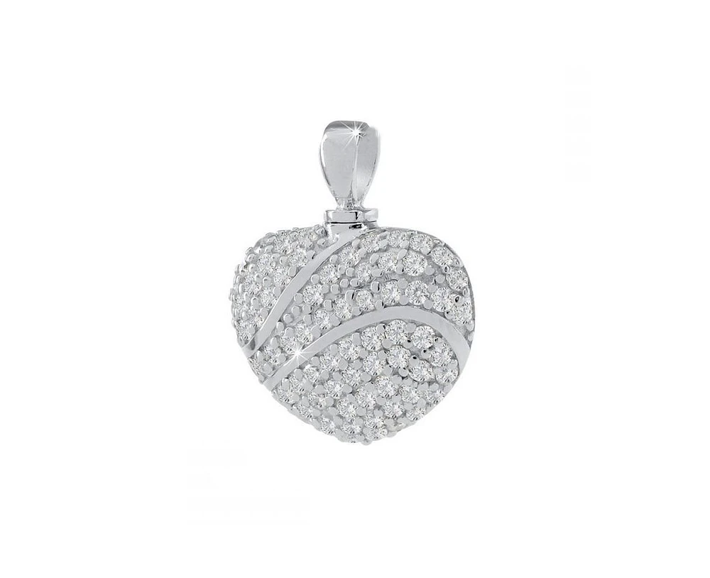 Sterling Silver .925 Cremation White Stone Heart 1 inch Pendant with 18 inch Necklace