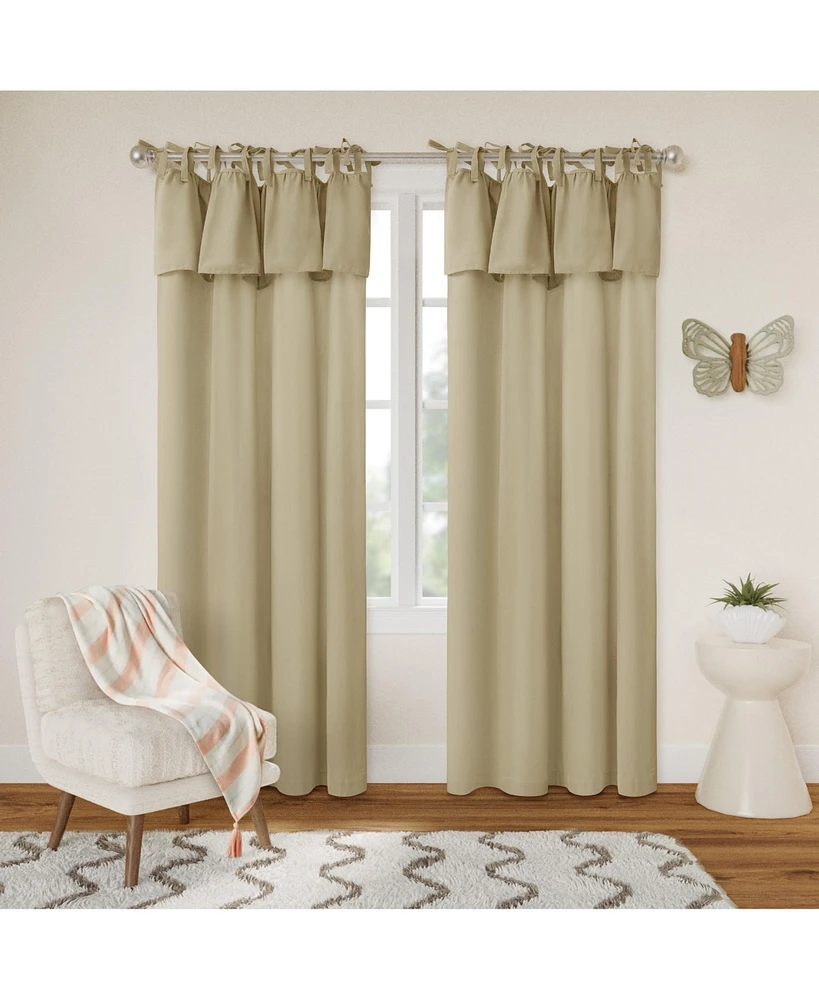 Awesome Home Recycled Cotton Blend Ruffle Tie Top Curtains Pair, Bleached Mauve, 52"×84"