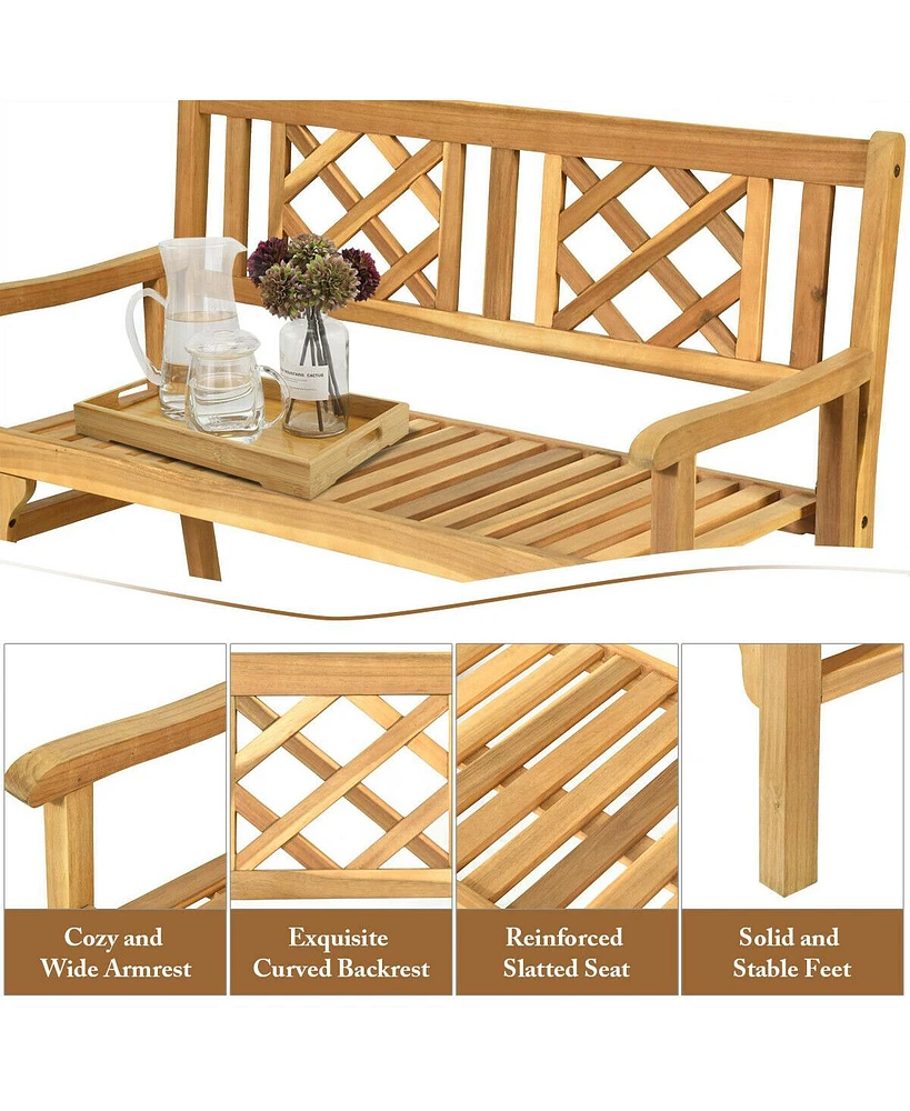 Sugift Patio Foldable Bench with Curved Backrest and Armrest