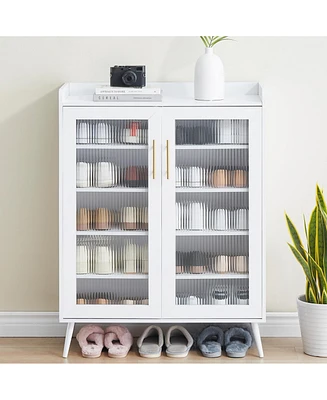 gaomon Shoe Cabinet with Glass Doors, 5-Tier Entryway Shoe Organizer Storage Rack with Large Capacity and Adjustable Shelves for Hallway, Living Room,