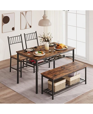 gaomon Dining Table Set for 4, Kitchen Table and 2 Chairs , 47.2" Rectangular Kitchen Table Set, Dining Room Table Set Brown
