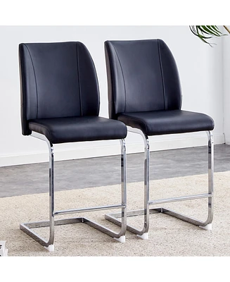 A set of two black chairs, including Pu pads + silver metal legs. Small size, suitable for some people, suitable for dining room, kitchen, terrace and