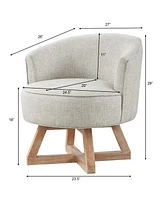Swivel chair with cross-shaped wooden base, Lounge chair with solid wood legs, 360freely Swivel chair, Classic linen Fabric for living room, bedroom,