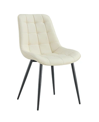 Streamdale Furniture Modern Cream White Fabric Dining Chair with Stylish Grid Pattern