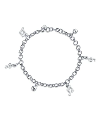 Bling Jewelry Dangling Bells Clef Music Notes Charm Anklet Ankle Bracelet Charm Bracelet Musician Teacher Student .925 Sterling Silver