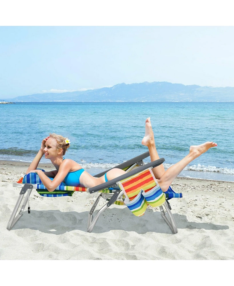 Sugift 4-Pack 5-Position Outdoor Folding Backpack Beach Reclining Chair with Pillow-Yellow