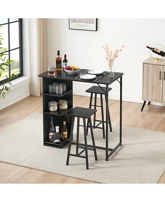gaomon Small Bar Table and Chairs Set for 2, 3-Piece Bar Table Set with 3 Tier Storage Shelves, Space Saving Table