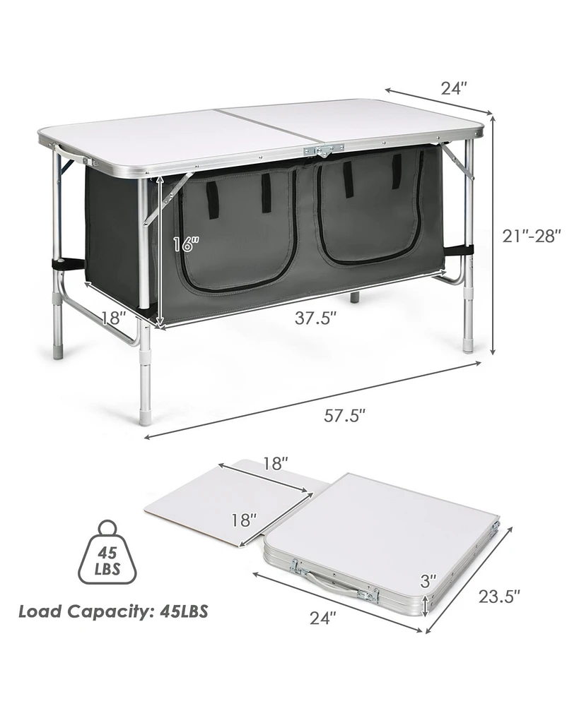 Sugift Height Adjustable Folding Camping Table-Gray