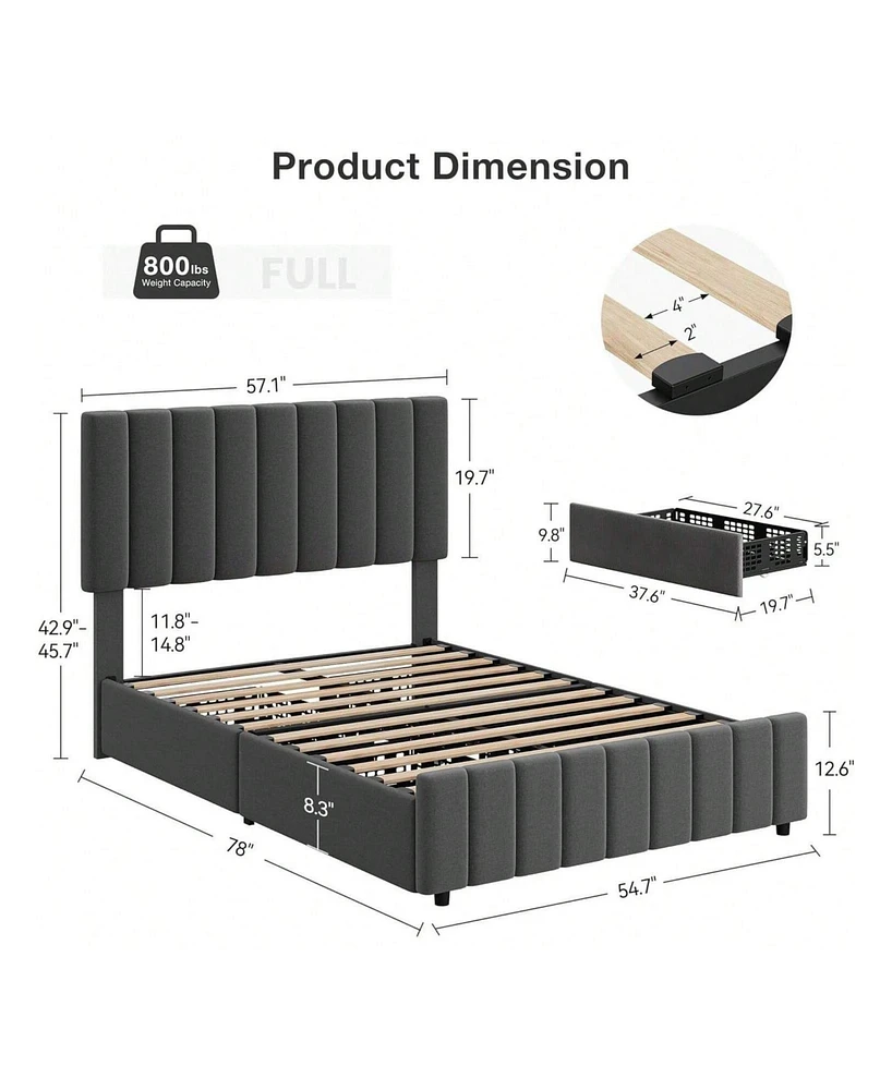 gaomon Bed Frame With 4 Storage Drawers And Adjustable Headboard, Linen Upholstered Platform Bed Frame With Wooden Slats Support