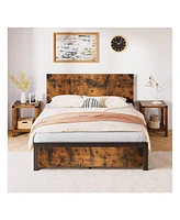 gaomon Full/Queen Bed Frame With 4 Drawers,Bed Frame With Storage, Full Metal Platform Bed Frame With Wood Headboard, Noise Free, No Box Spring Needed