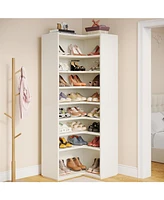 Tribesigns Shoe Cabinet, 9-Tier Shoe Organizer with Open Shelves, Heavy Duty Wooden Shoe Storage Cabinet for 40-45 Pairs of Shoes, Freestanding Corner