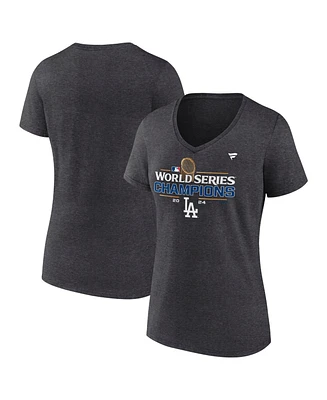 Fanatics Women's Heather Charcoal Los Angeles Dodgers 2024 World Series Champions Locker Room T-Shirt