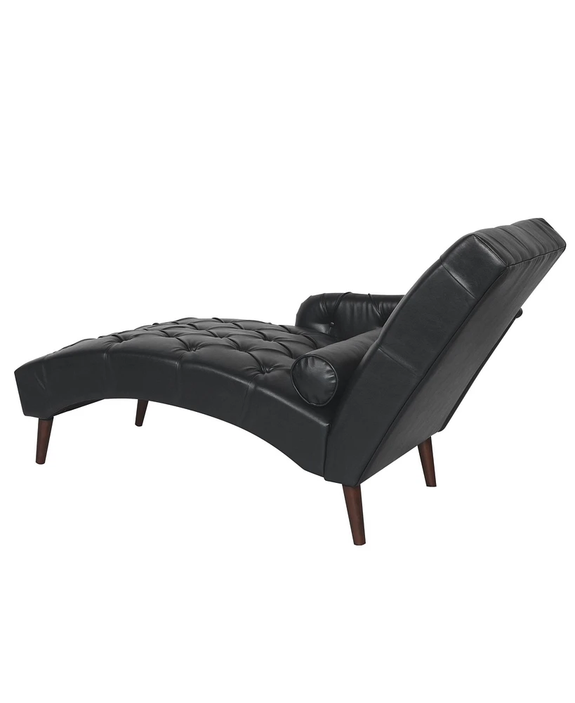 Chaise Lounge Arm Chair Indoor with Pillow and Solid Wood Legs, Leisure Accent Soft Chair with Tufted Back and Arm, Upholstered Chaise Couch Chair for