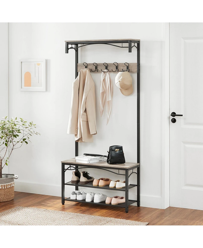 Songmics Home Industrial Style Coat Rack with Shoe Storage, 3-Tier Storage Shelf for Entryway, Greige