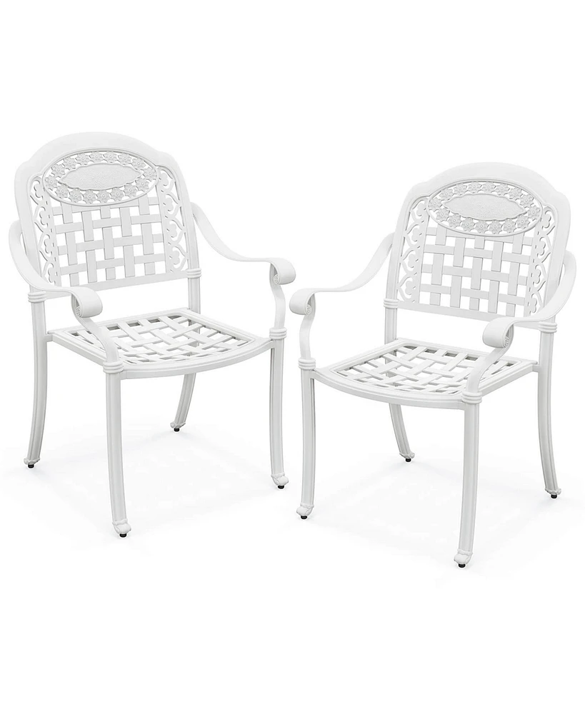 2 Pcs Patio Cast Aluminum Armrest Chairs Dining Stackable Outdoor