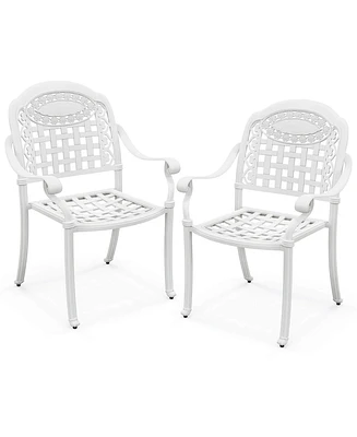 2 Pcs Patio Cast Aluminum Armrest Chairs Dining Stackable Outdoor