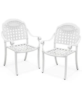 2 Pcs Patio Cast Aluminum Armrest Chairs Dining Stackable Outdoor