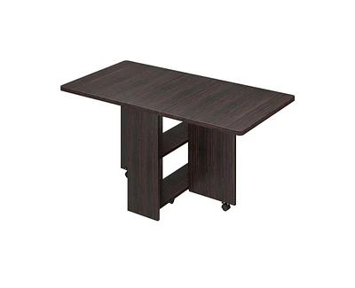 gaomon Space Saving Folding Dining Table with 2 Tier Storage-Extendable Drop Leaf Farmhouse Wood Kitchen Dining Room Tables Set for 4 (Dark Walnut