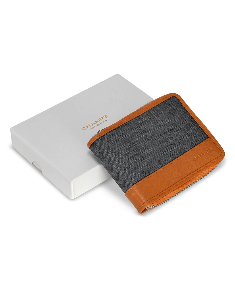 Champs Men's Denim Collection Leather Zip Around Wallet