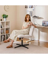 Armless Office Chair with Adjustable Height 360° Rotation Soft Faux Fabric Study
