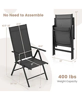 2 Pcs Patio Folding Dining Chair with 7-Level Adjustable High Backrest for Garden