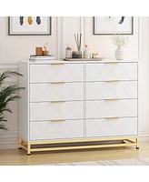8 Drawer Dresser For Bedroom With Deep Drawers, Wide Chest Of Drawers With Metal Handles, Large Floor Wood Storage Dresser Modern Dresser