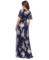 Betsy & Adam Women's Crinkled Flutter-Sleeve Gown