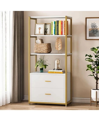 Tribesigns Bookcase, 4-Tier Bookshelf with 2 Drawers