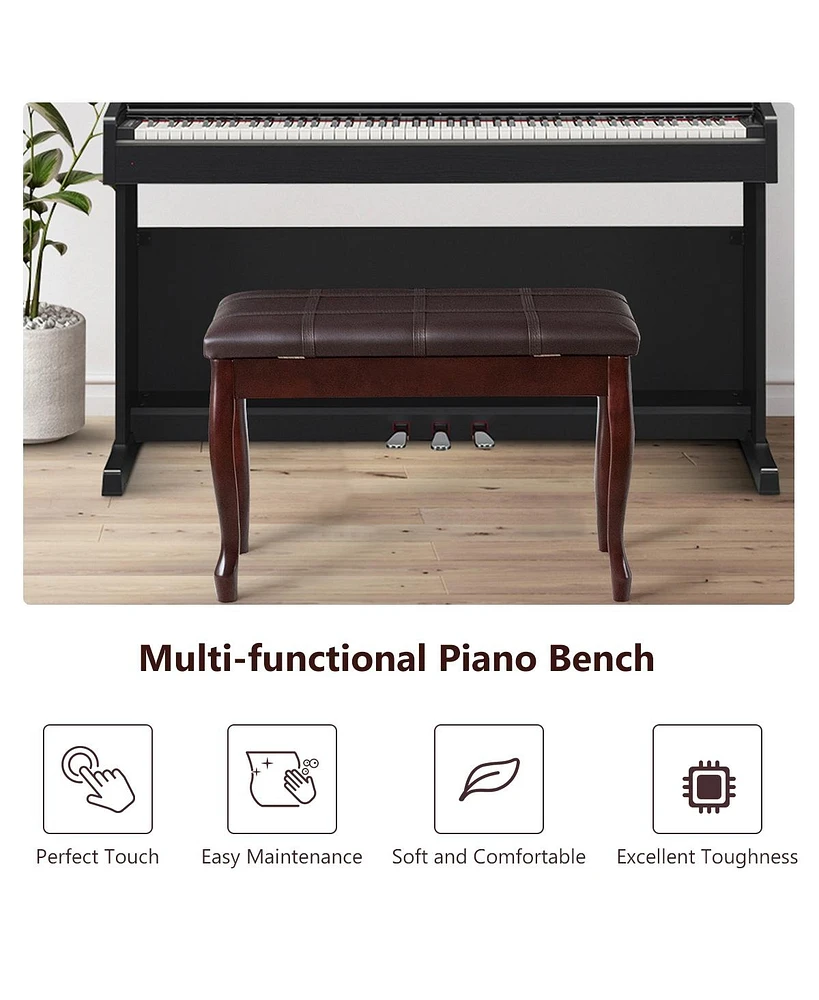 Hongge Solid Wood Pu Leather Piano Bench with Storage-Brown