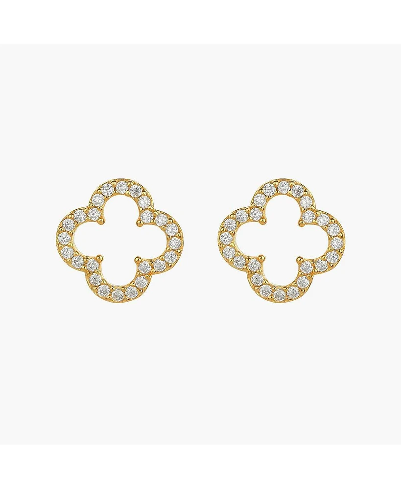 Sterling Silver 18k Gold Plated Aria Clover Stud Earrings – Dainty Summer Earrings, Lightweight, Vacation Style, Warm Weather Look
