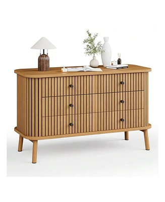 6 Drawer Dresser, Horizontal Chests Of Double Drawers For Bedroom, Mid Century Dresser With Black Handles And Wooden Legs