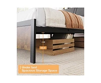 gaomon Queen Size Bed Frame with Ergonomic Headboard and Charging Station, Upholstered Platform Bed, Metal Frame with Storage, No Box Spring Needed, E