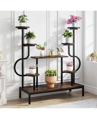 Tribesigns Large Tall Plant Shelf,Wood Indoor Ladder Holder Flower Rack,8-Tier Metal Plant Stand
