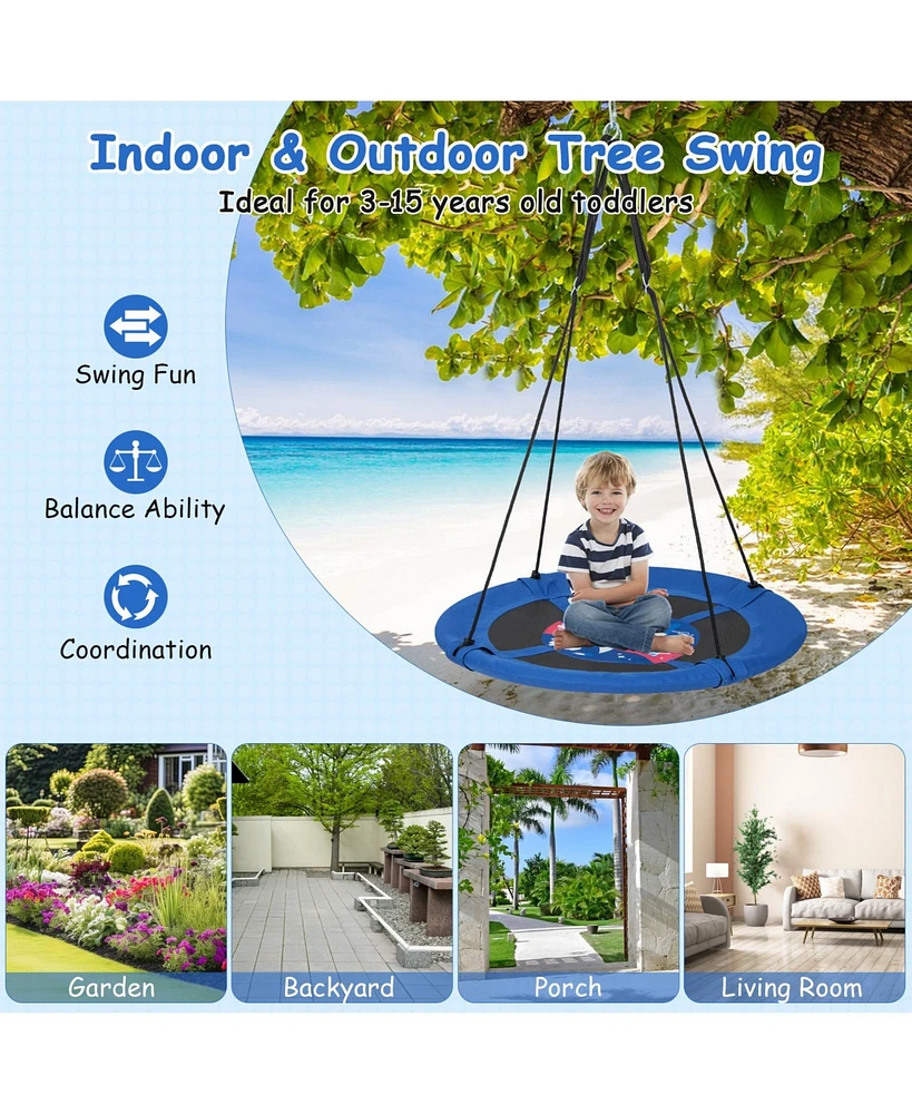 Hongge 40 Inches Saucer Tree Swing with Adjustable Hanging Ropes and 900D Oxford Fabric