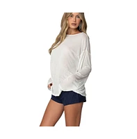 Edikted Womens Oversized Semi Sheer Long Sleeve T Shirt