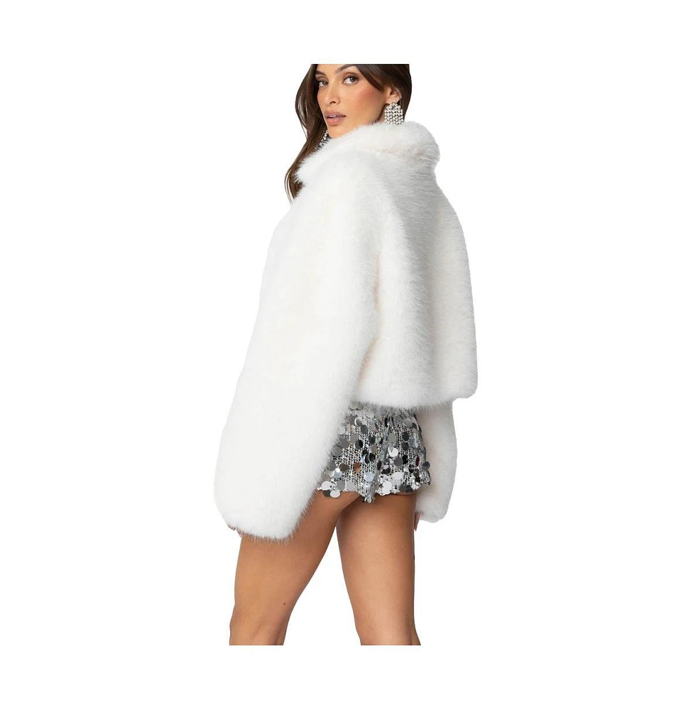 Edikted Womens Nathalie Cropped Faux Fur Jacket