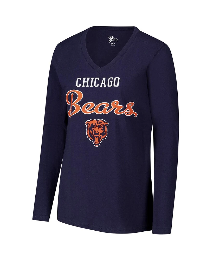 G-iii 4Her by Carl Banks Women's Navy Chicago Bears Post Season Long Sleeve V-Neck T-Shirt