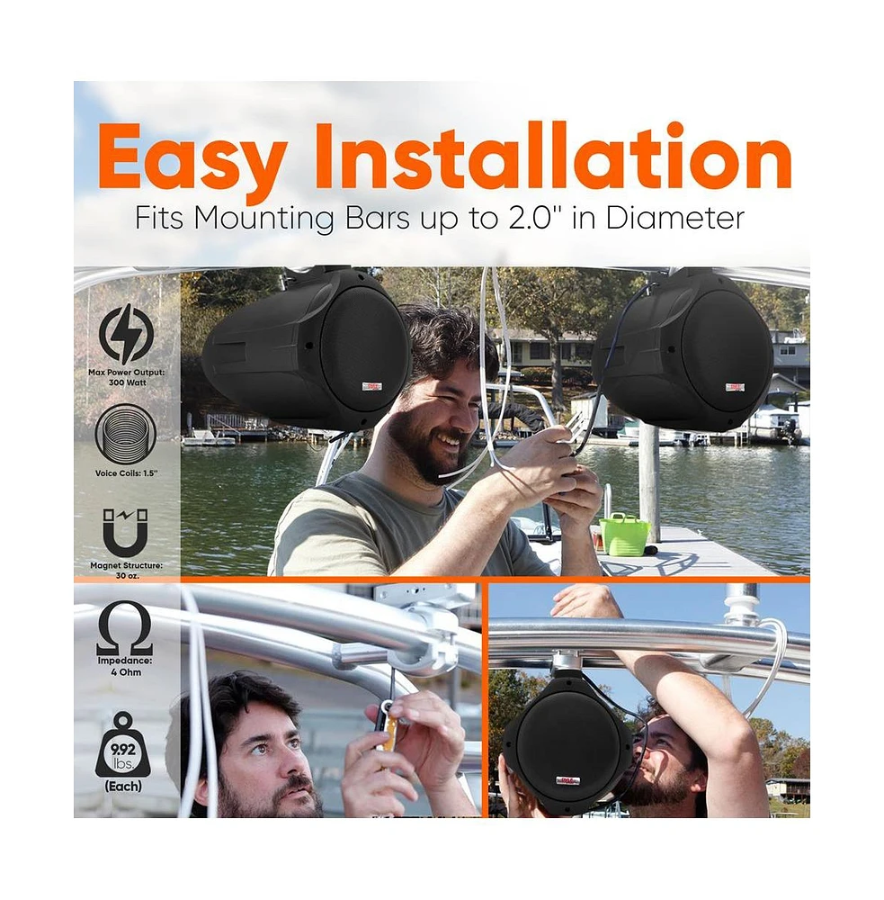 Pyle 8" Marine Wakeboard Tower Speakers - 300W Waterproof, Dual Bullet Style, Black (PLMRB85)