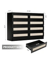 8 Drawer Double Dresser For Bedroom, Rattan Chest Of Dressers