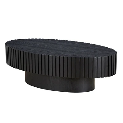 Modern Handcraft Drum Coffee Table Length 43.7 inch Ellipse Coffee Table for Living Room,Small Coffee Table with Sturdy Pedestal,Black Mdf