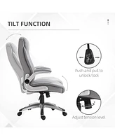 Vinsetto High Back 360 Swivel Ergonomic Home Office Chair with Flip Up Arms, Faux Leather Computer Desk Rocking Chair, Grey