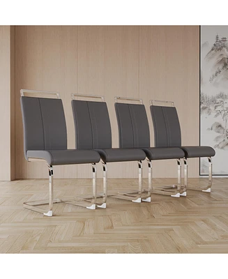 Modern Dining Chairs,Pu Faux Leather High Back Upholstered Side Chair with C-shaped Tube plating Metal Legs for Dining Room Kitchen Vanity Patio Club