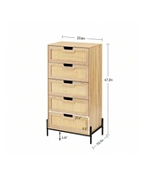 Modern Rattan 5 Drawers Dresser, Double Dresser For Bedroom