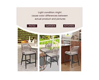 gaomon Woven Outdoor Counter Height Bar Stools Chairs Set of 2, Rattan Garden Counter Stools with Aluminum Frame, Modern Barstool with Backrest for Ki