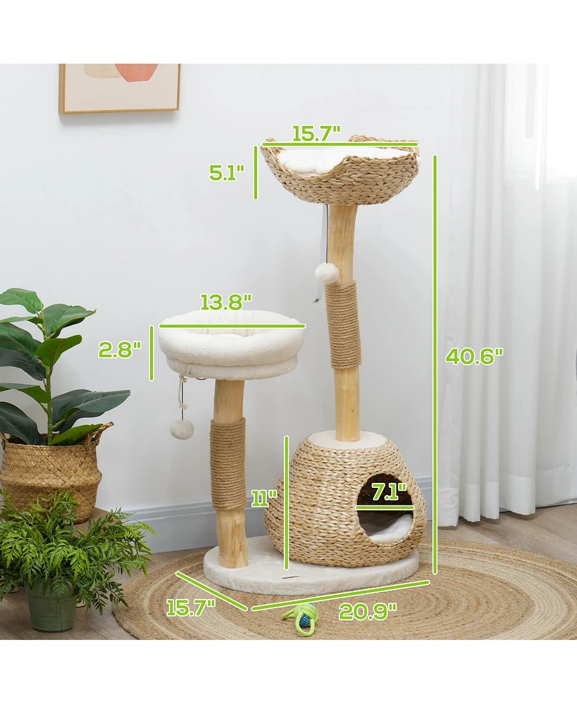 PawHut 41" Cat Tree for Indoor Cats with Wooden Cat Scratching Posts, Condo